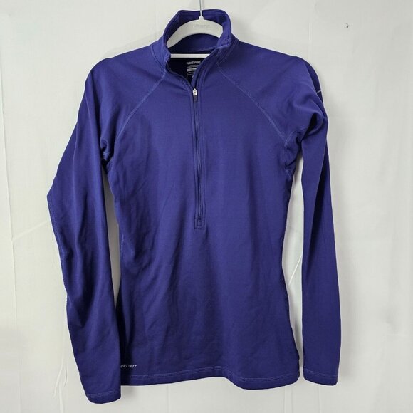 Nike Tops - Nike Pro Sweatshirt Womens Small Blue 1/2 Zip DriFit Pullover Activewear